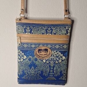 Elegant Blue and Tan Crossbody Bag
